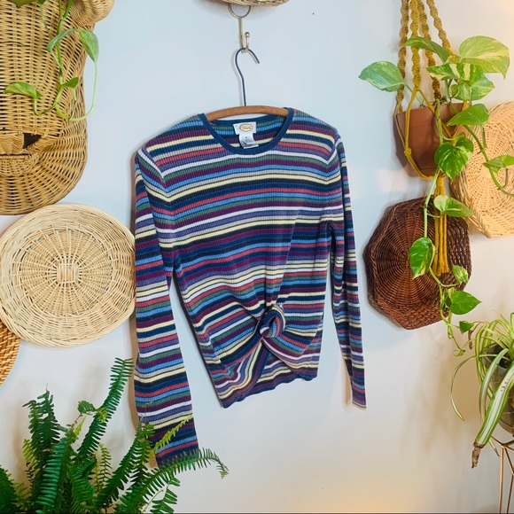 vintage 90s ribbed rainbow striped crop sweater - Picture 5 of 6